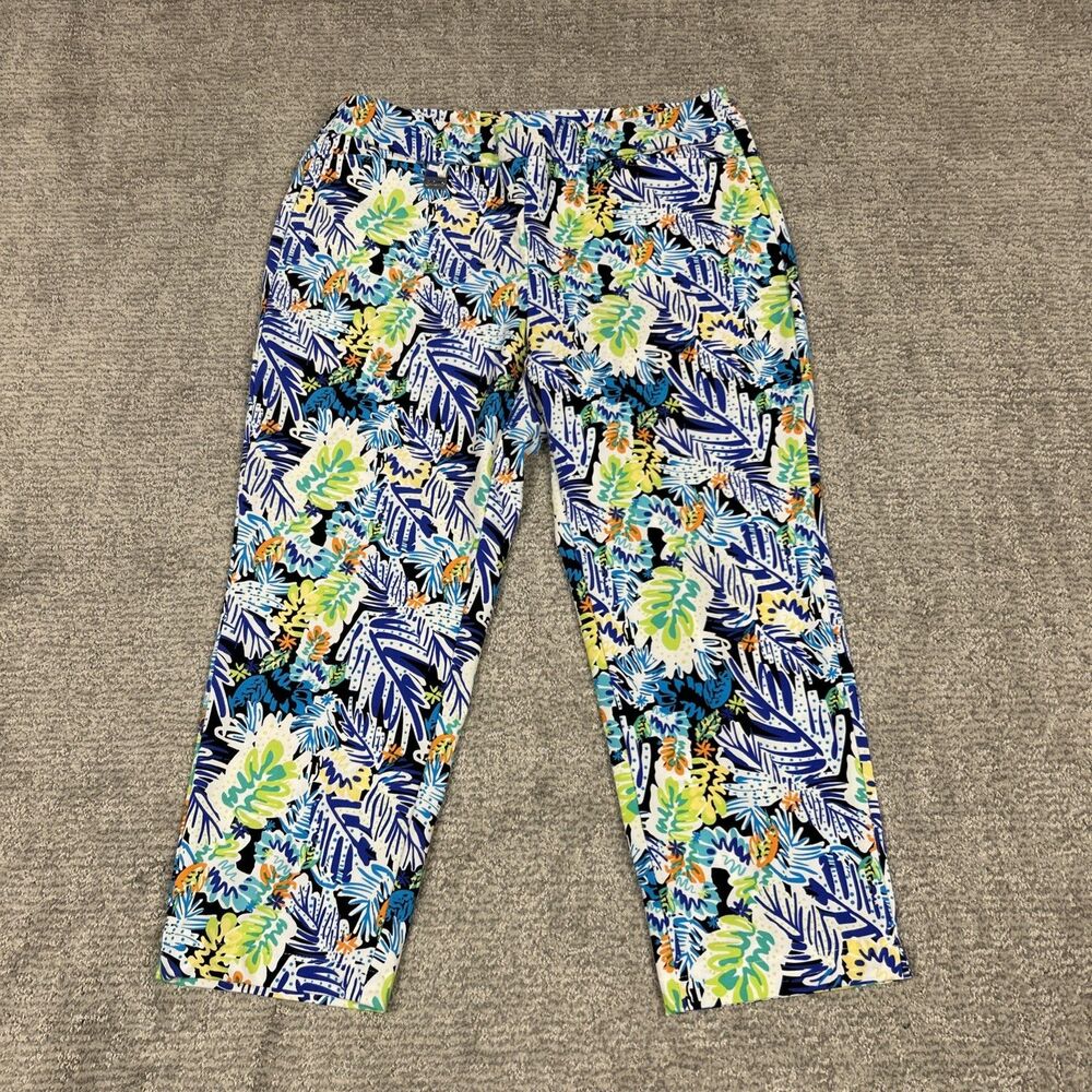 Lulu B Capri Pants Womens 12 Colorful Tropical Print Stretch Pull On Blue Crop